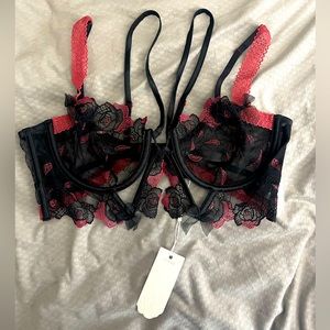 For Love and Lemons Longline bra bustier lingerie black / rose size large NWT